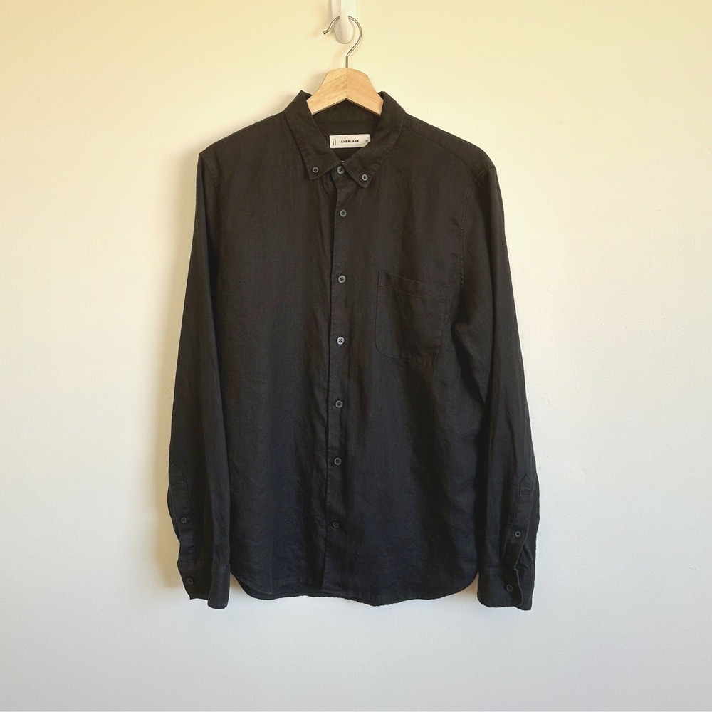 Everlane Mens European Flax Linen Button Down Shirt Black Long Sleeve M